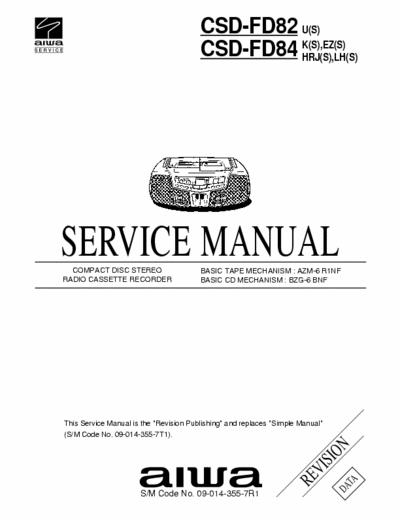Aiwa CSD-FD82, CSD-FD84 Service Manual Cd Stereo Fm Tape Recorder - AZM-6 R1NF, Cd mech. BZG-6 BNF - (5.612Kb) 3 Part File - pag. 43